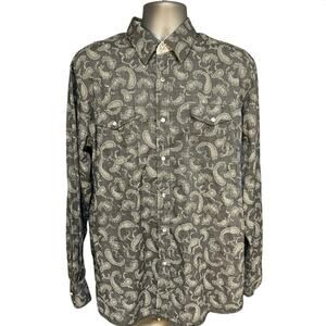 Age of Wisdom Gray Paisley Print Pearl Snap Button Down Size XL